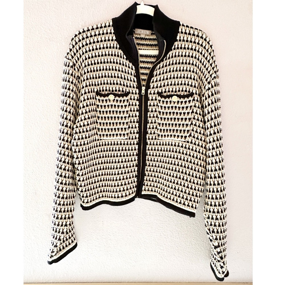 J. Crew Jacquard‎ Sweater Jacket Knit Preppy Old Money Size Medium - Picture 2 of 5